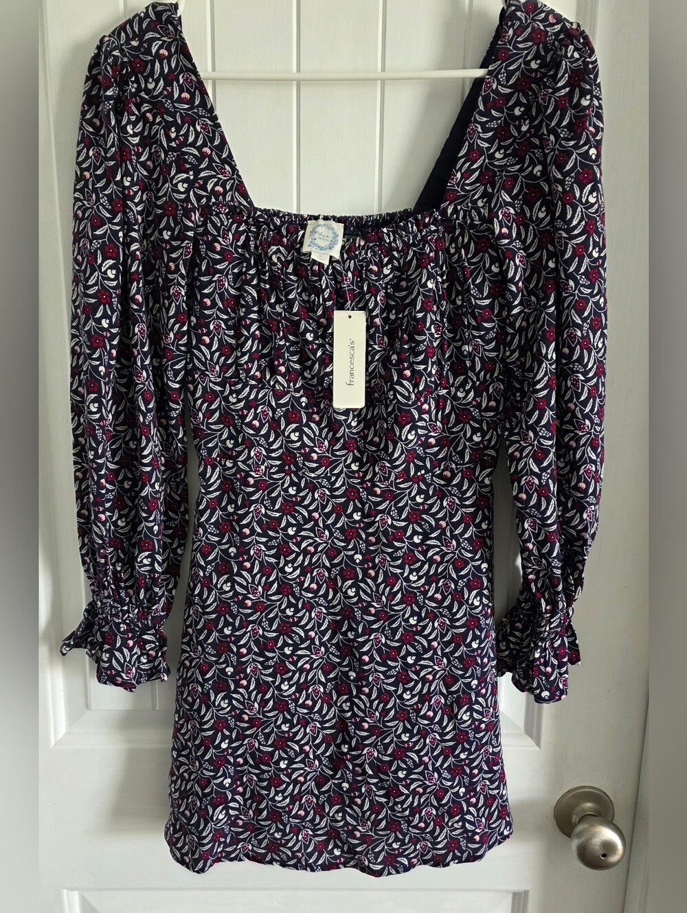 Francesca's Collections Navy Floral Square-Neck Long-Sleeve Mini Dress NWT S